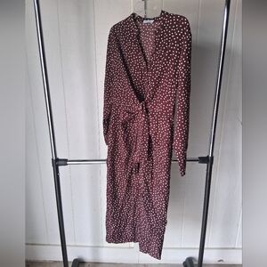 Stelen Chocolate Brow Polka Dot Tie Waist Midi Dress Long Sleeve Sz S Pre-owned